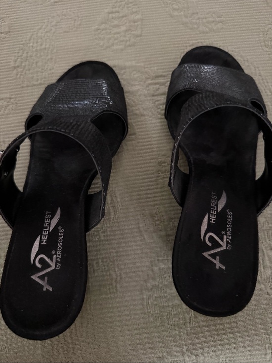 A2 By Aerosoles Shoes - A2 By Aerosoles Black Textured Slide Mules